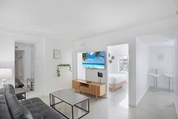 In-room television and other amenities at Hotel Belleza