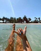 On the beach, beach towels, fishing