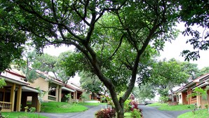A residential street lined with houses, each featuring a porch and a garden. - Villas Roma (Santiago)