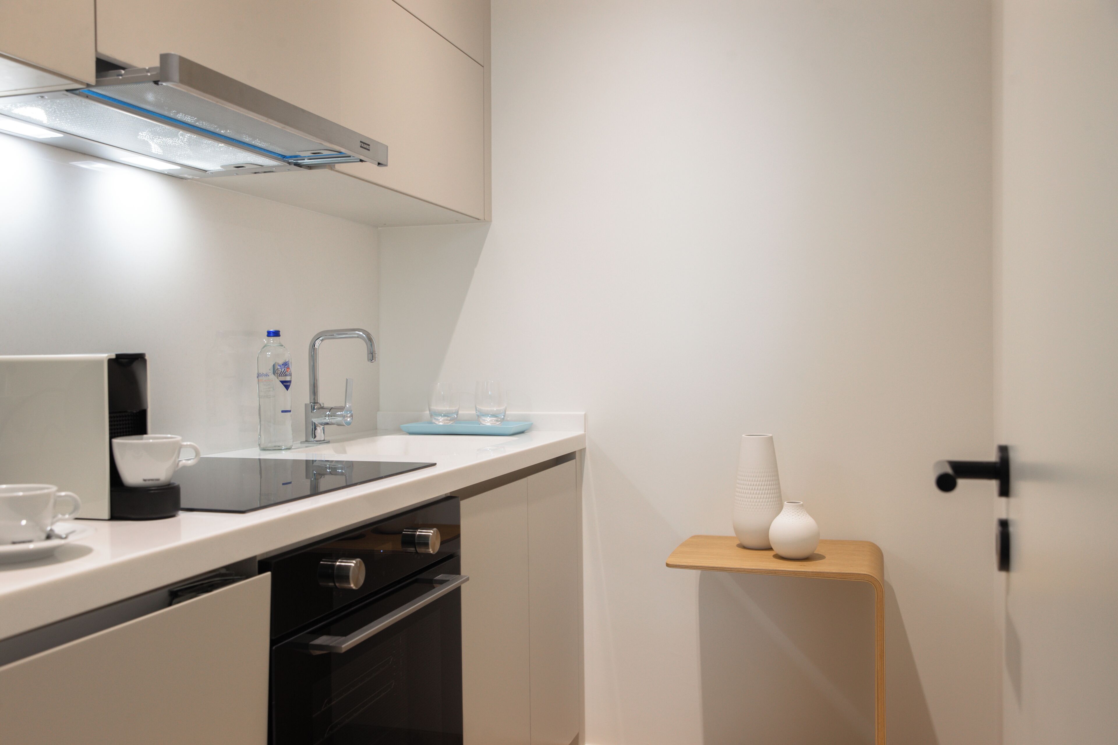 mini-fridge, dishwasher, espresso maker, coffee/tea maker