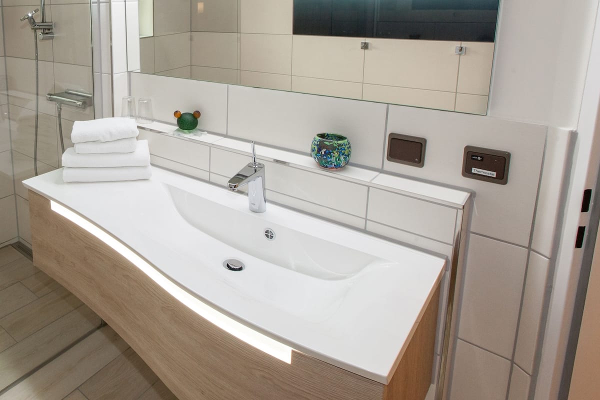 free toiletries, hair dryer, towels