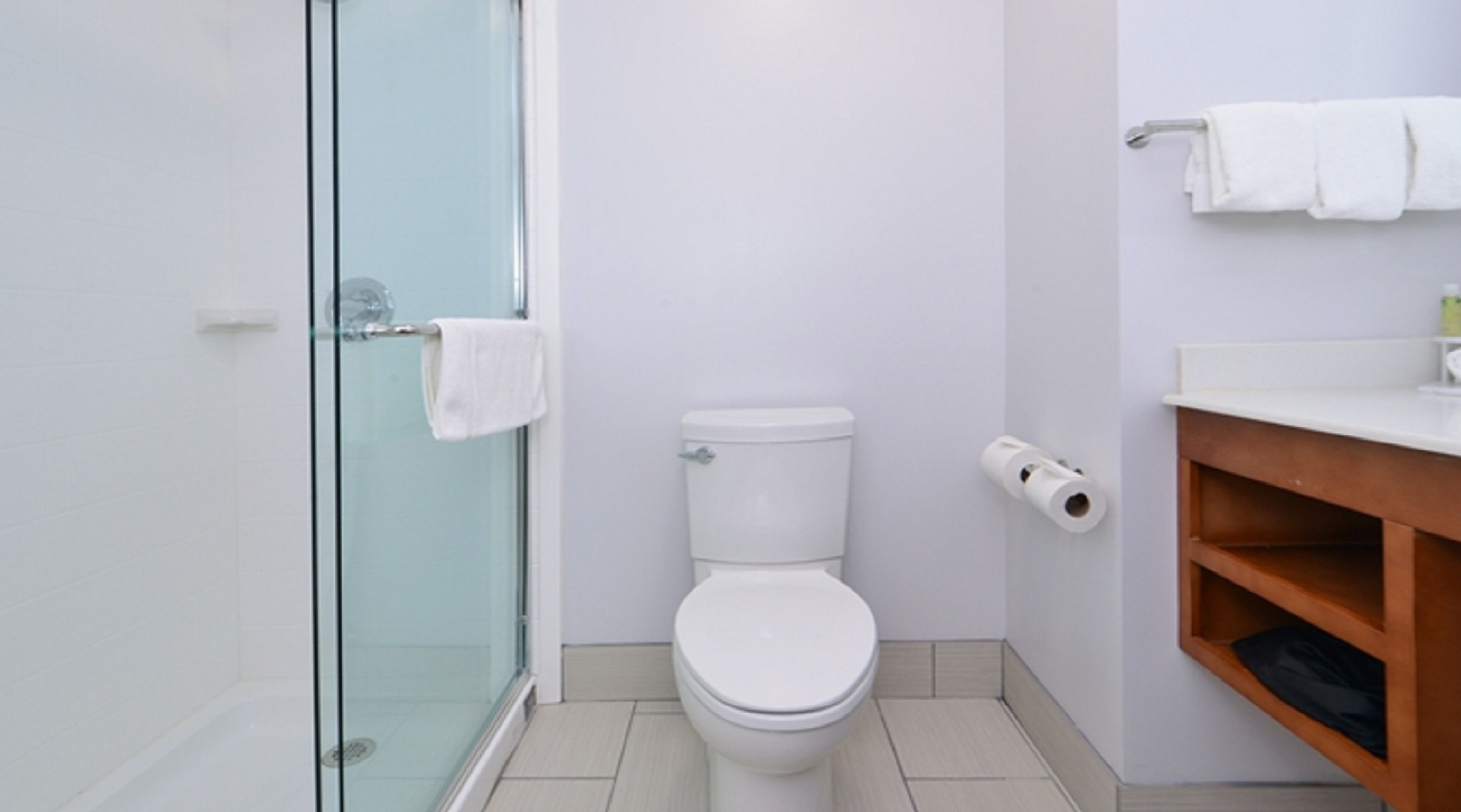 combined shower/bathtub, free toiletries, hair dryer, towels