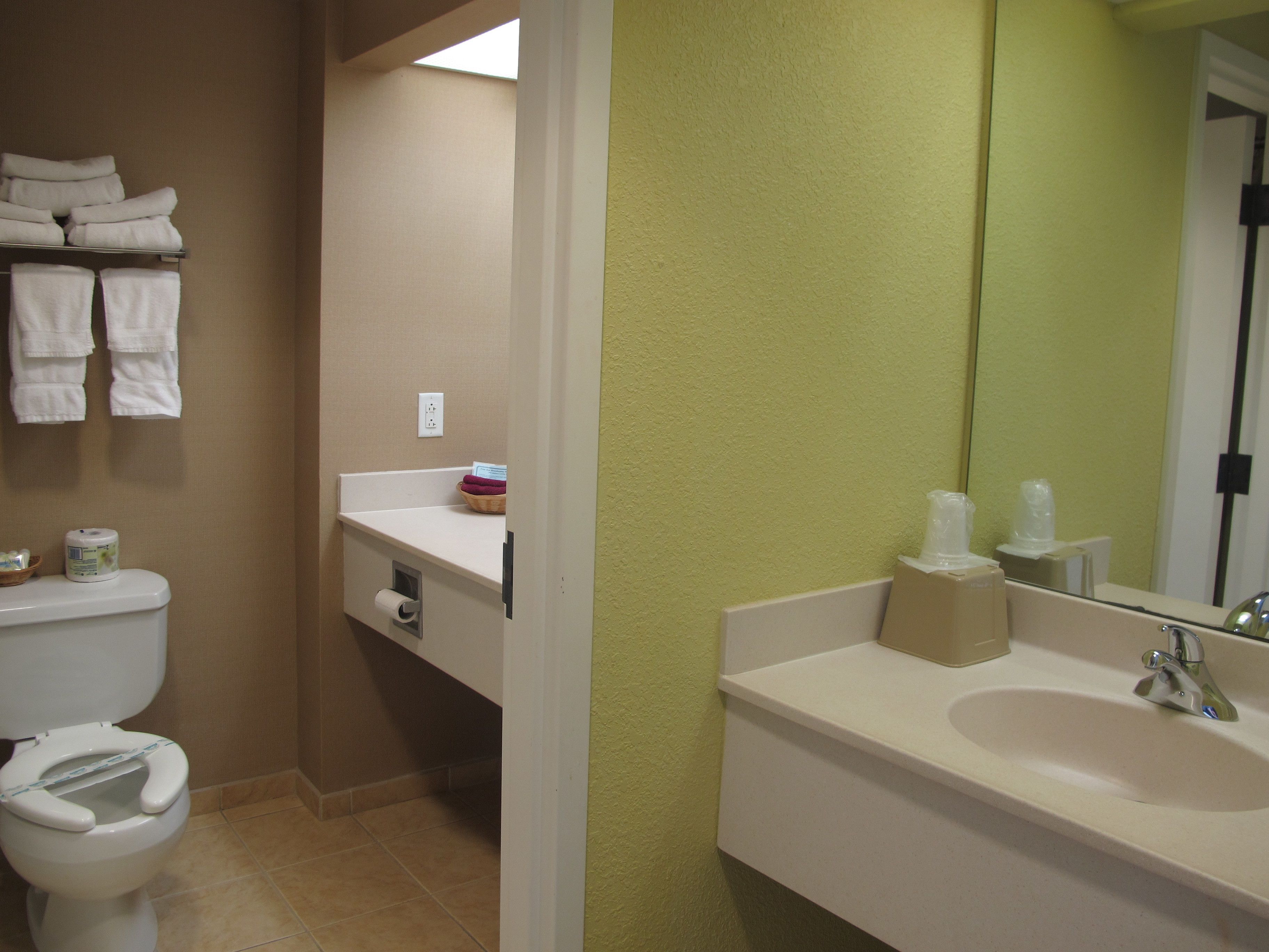 combined shower/bathtub, free toiletries, hair dryer, towels