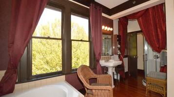 Honeymoon Room | Bathroom | Hair dryer, bathrobes, towels