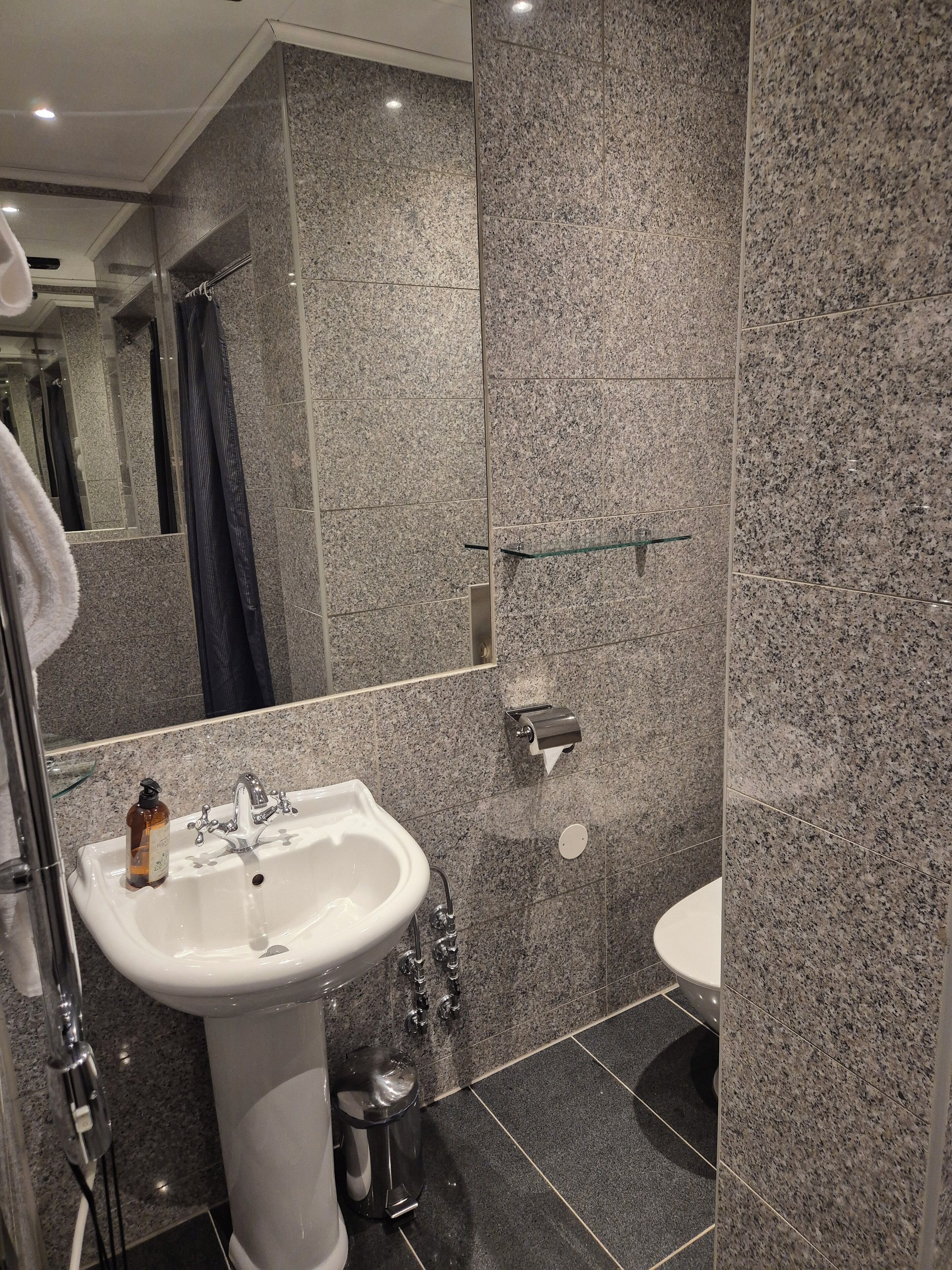 standard single room | bathroom | shower, free toiletries, hair dryer, towels