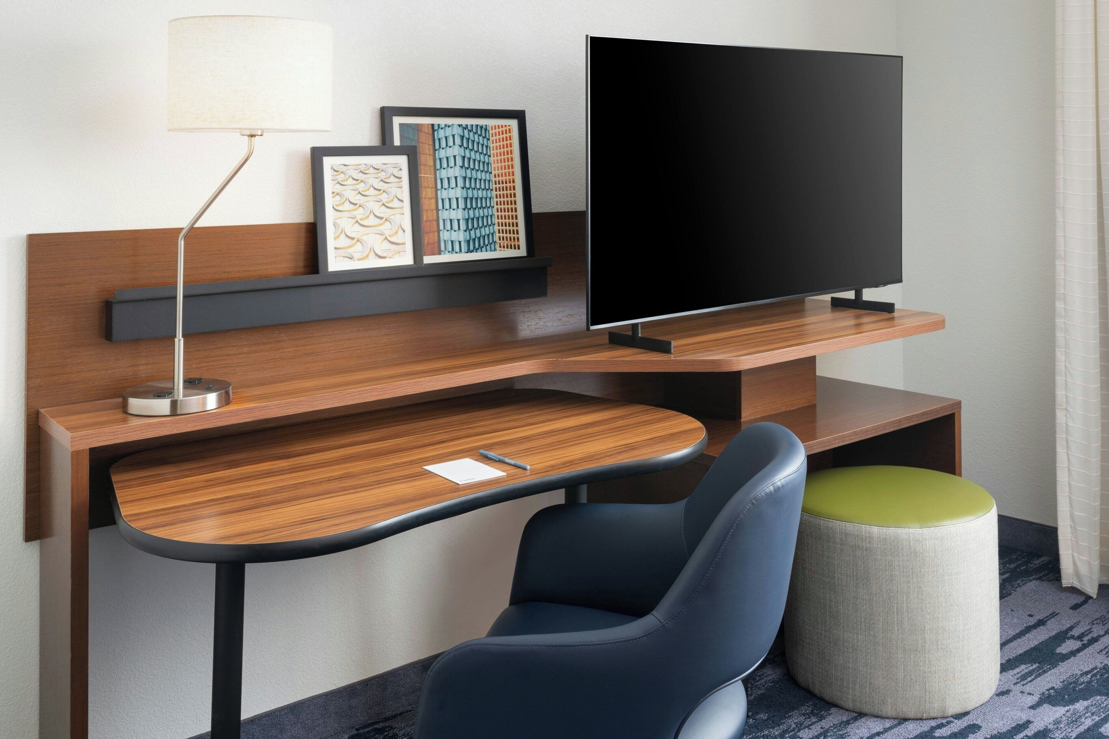 hypo-allergenic bedding, desk, laptop workspace, iron/ironing board