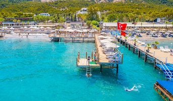 Private beach, free beach shuttle, free beach cabanas, sun loungers