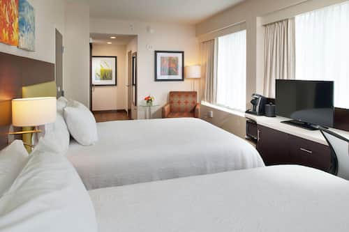 Room, 2 Queen Beds, Non Smoking, Corner | Premium bedding, down duvets, in-room safe, laptop workspace