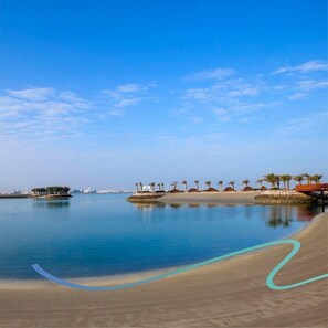 Ubicación a pie de playa, arena blanca, tumbonas y sombrillas