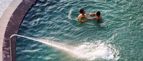 Outdoor pool, pool umbrellas