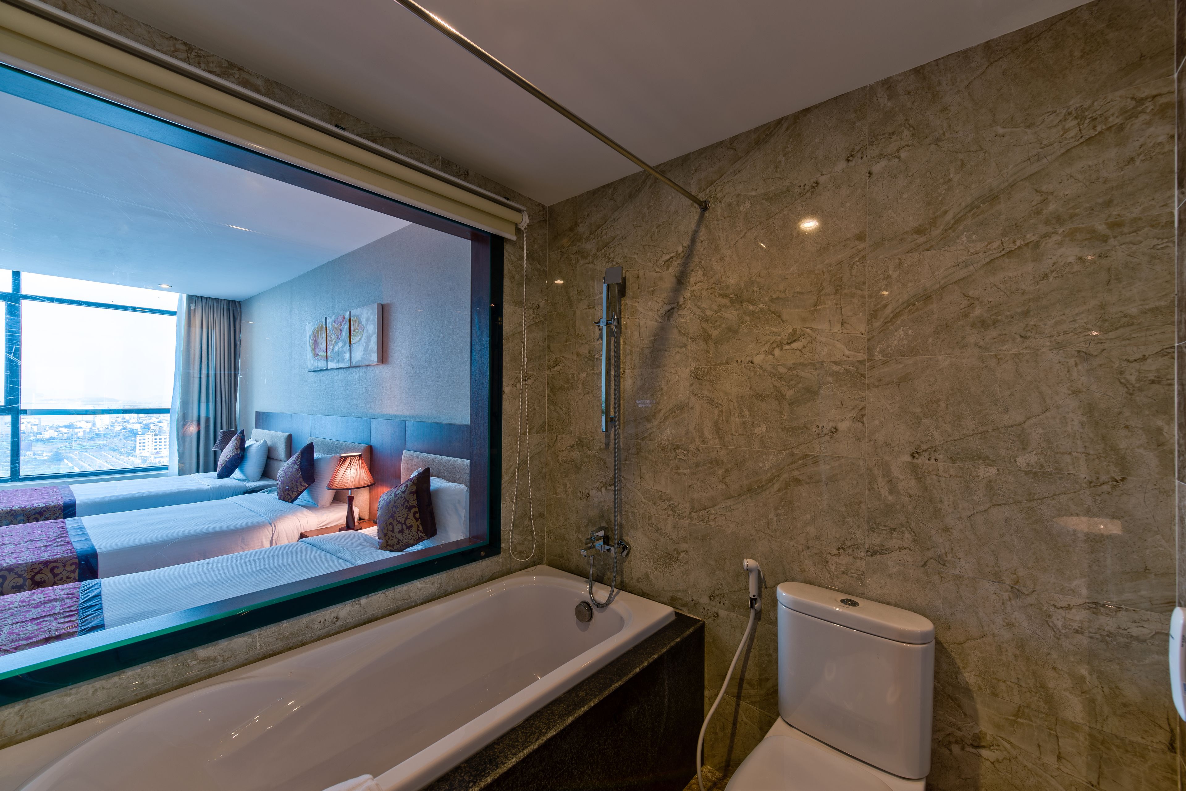 free toiletries, hair dryer, bathrobes, slippers