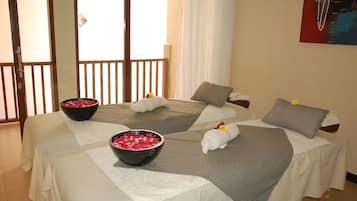 Hot tub, body treatments, aromatherapy, body wraps, body scrubs, facials