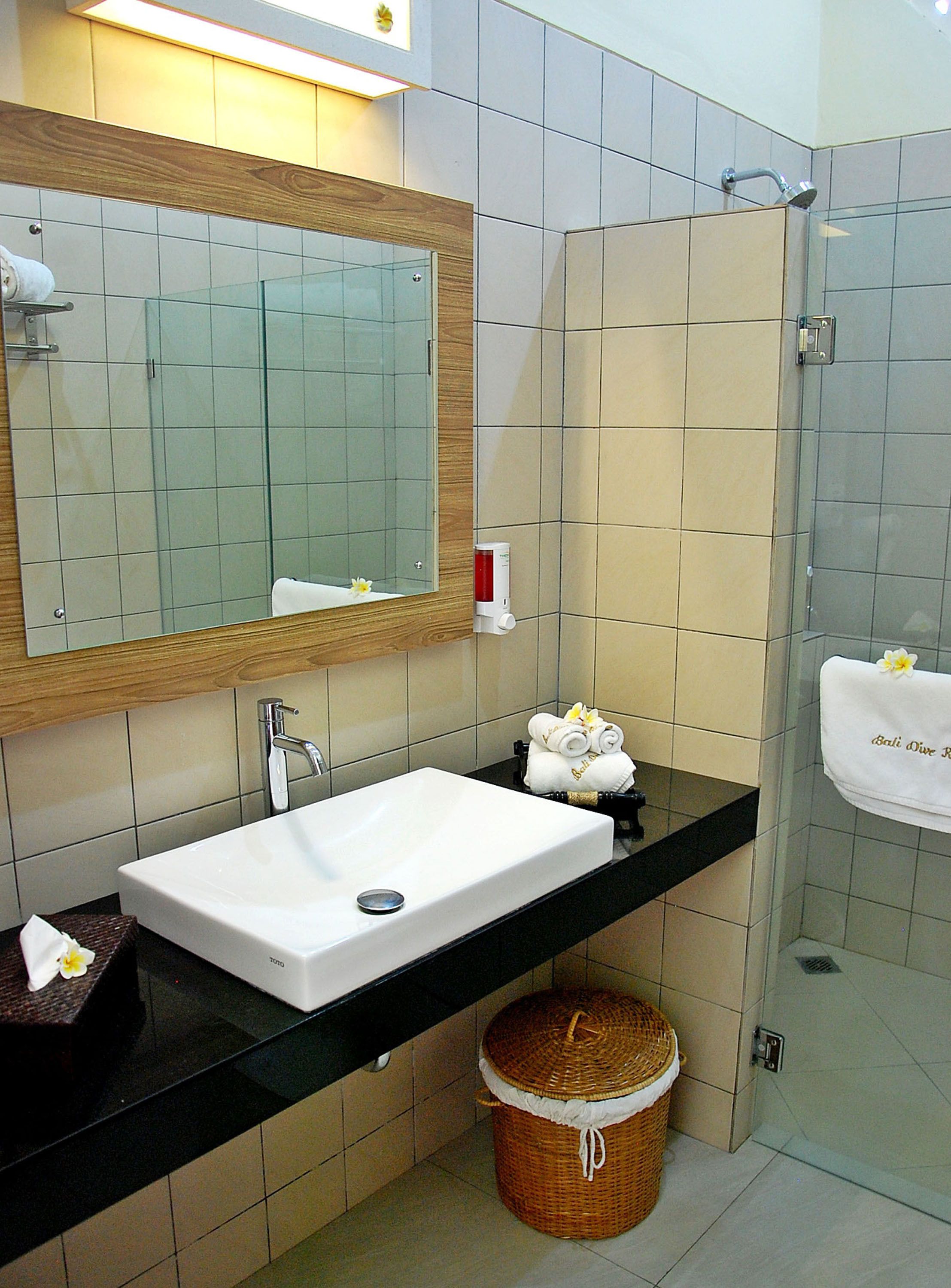 shower, rainfall showerhead, free toiletries, hair dryer