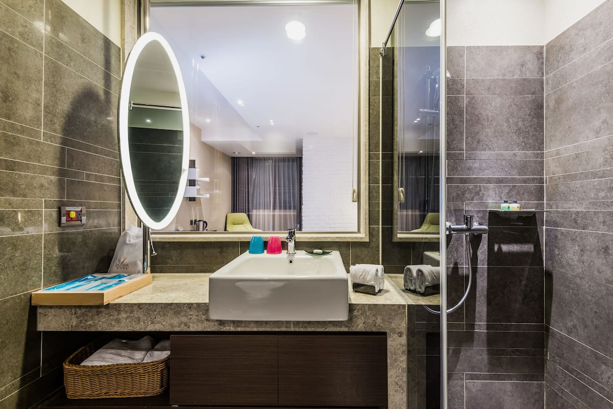 standard double room, 1 king bed, no windows | bathroom | free toiletries, hair dryer, bathrobes, slippers