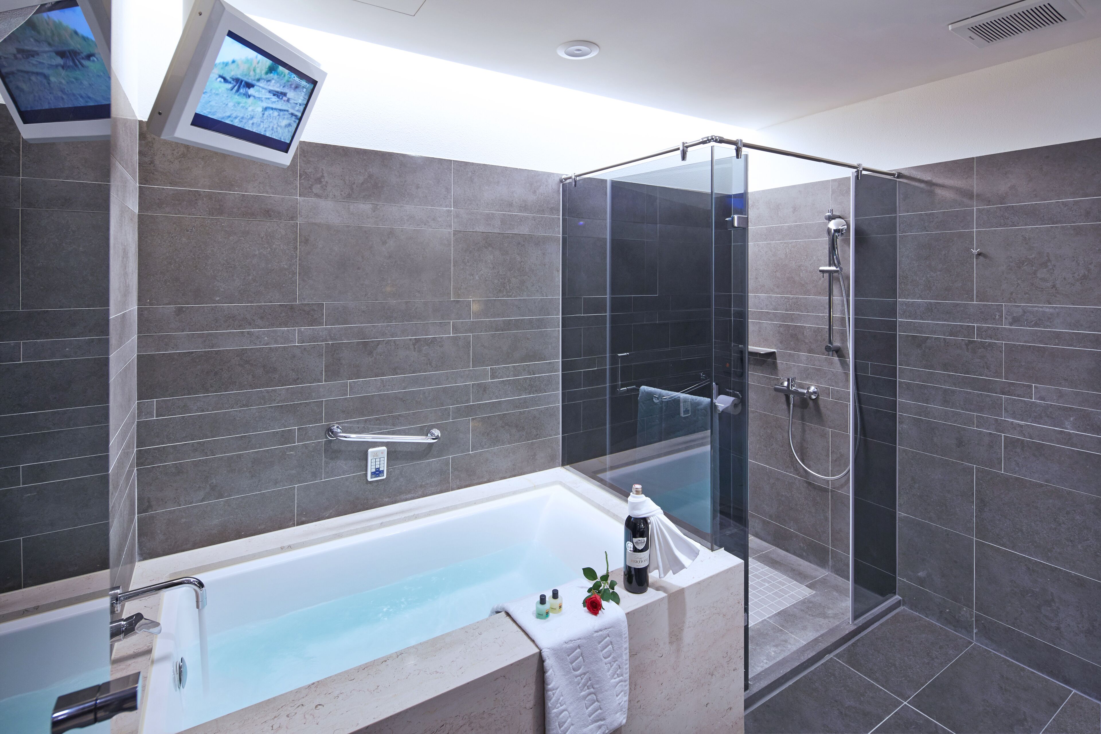 free toiletries, hair dryer, bathrobes, slippers