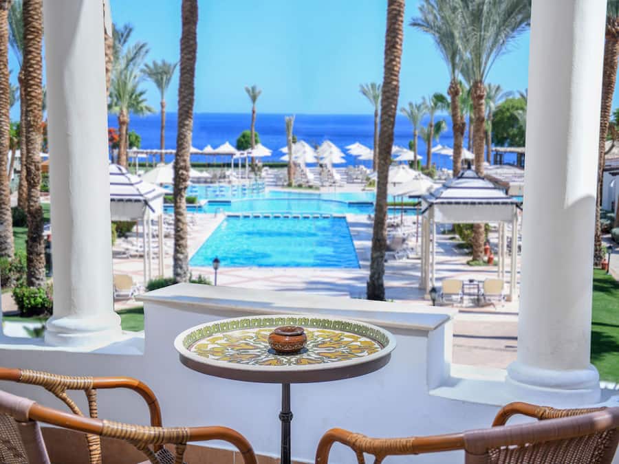 Outdoor pool, pool umbrellas, pool loungers