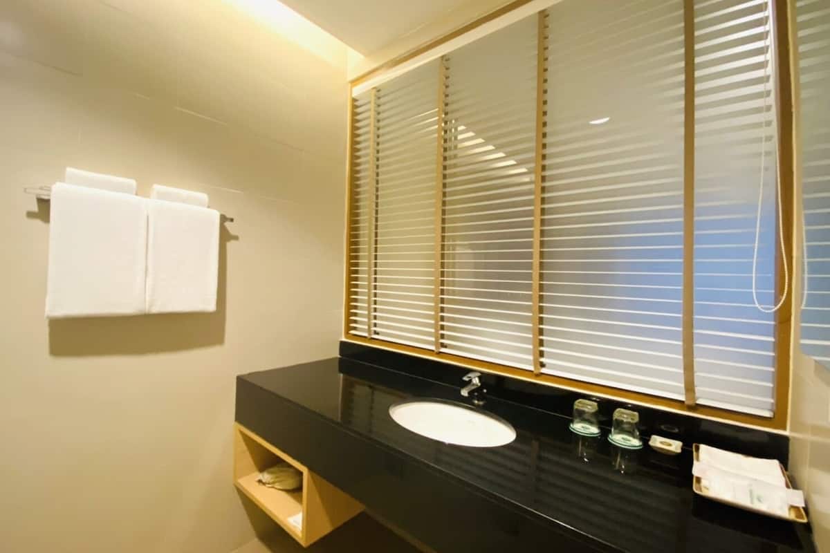 shower, free toiletries, hair dryer, slippers