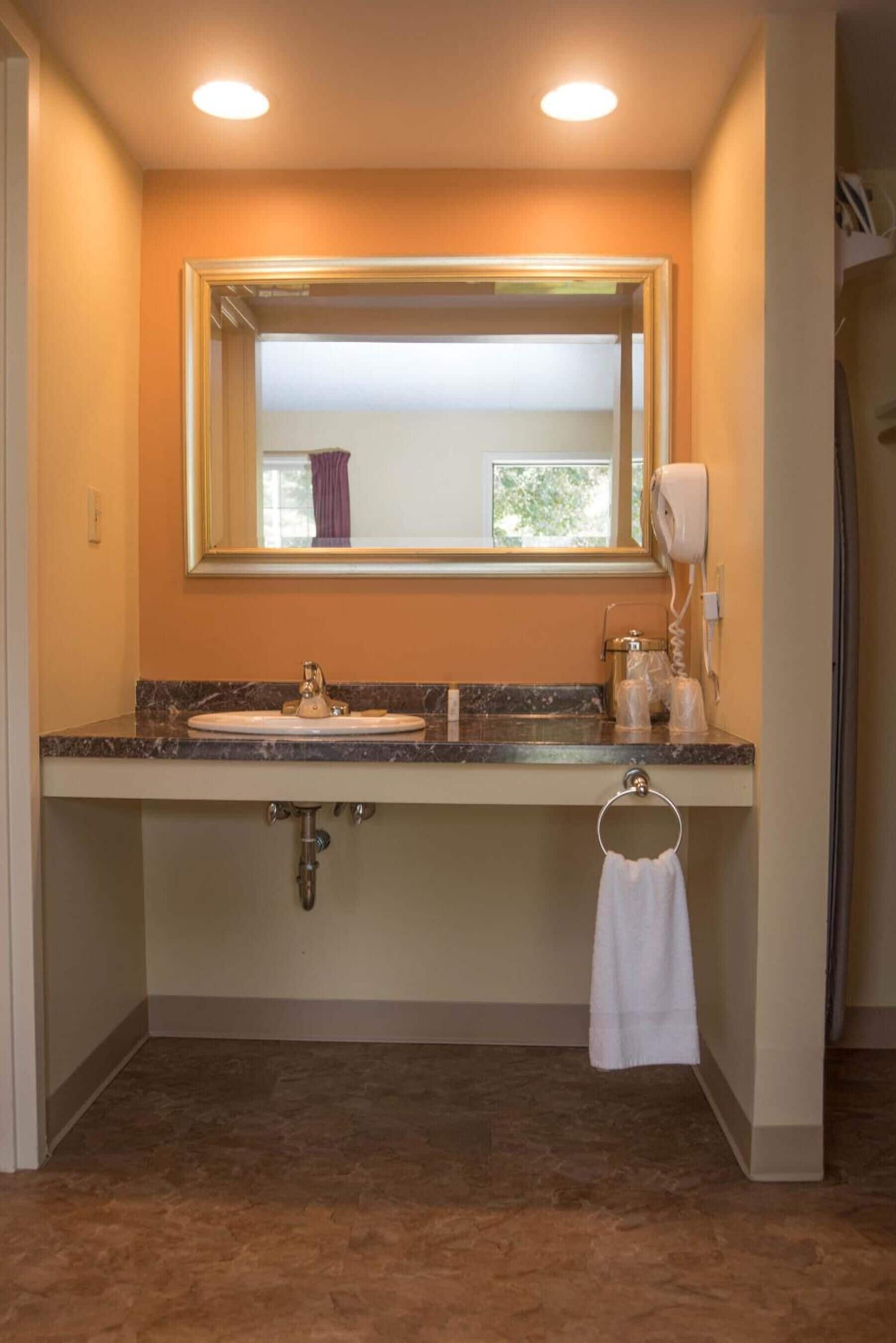 Combined shower/tub, free toiletries, hair dryer, towels