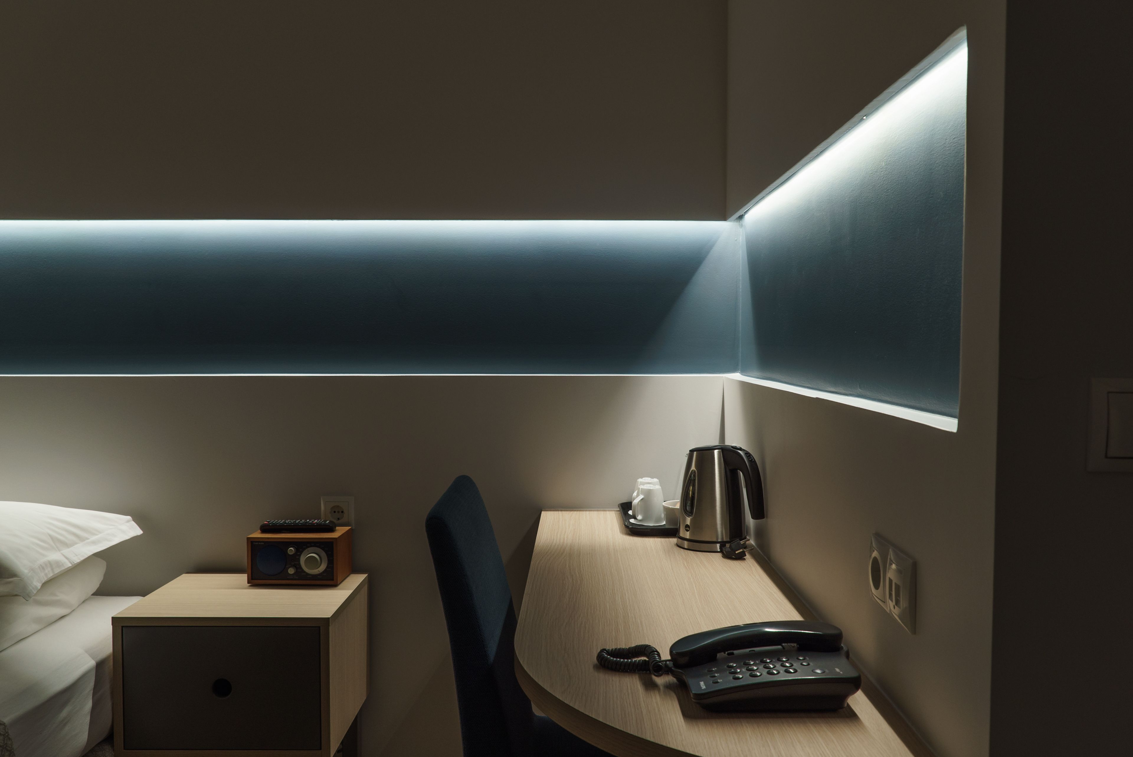 standard double room | desk, laptop workspace, blackout curtains, soundproofing