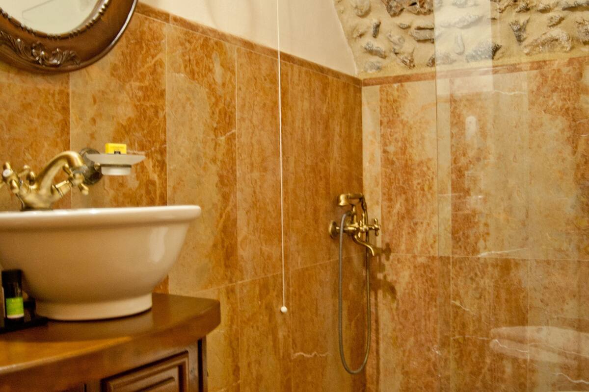 double room | bathroom | shower, designer toiletries, hair dryer, bathrobes