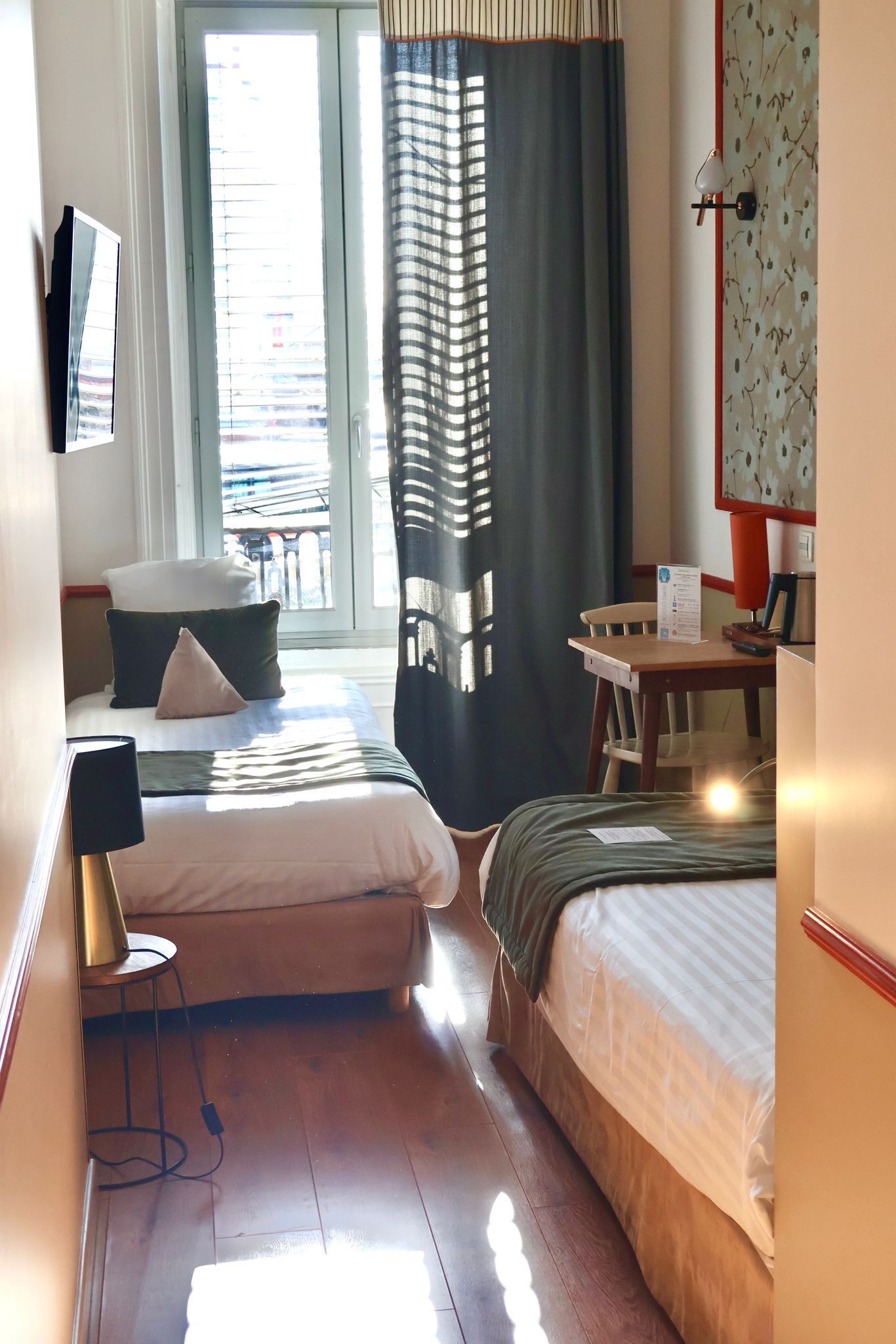 twin room | desk, blackout curtains, soundproofing, iron/ironing board