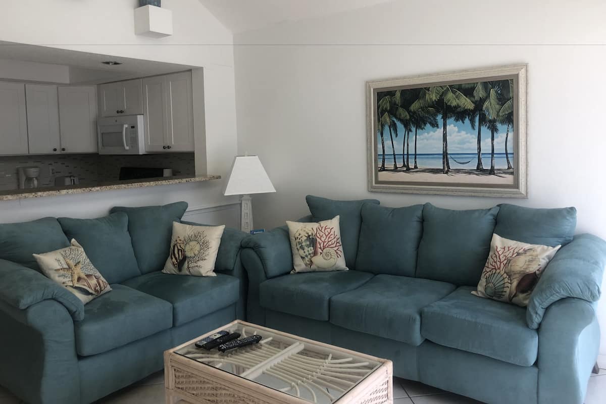Unit 102 Pool Side | Living room | Flat-screen TV