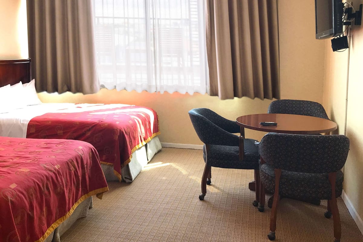 Room, 2 Double Beds, Non Smoking, Private Bathroom | Laptop workspace, blackout curtains, iron/ironing board, free WiFi