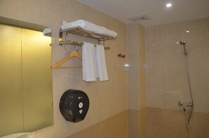 Shower, free toiletries, hair dryer, slippers