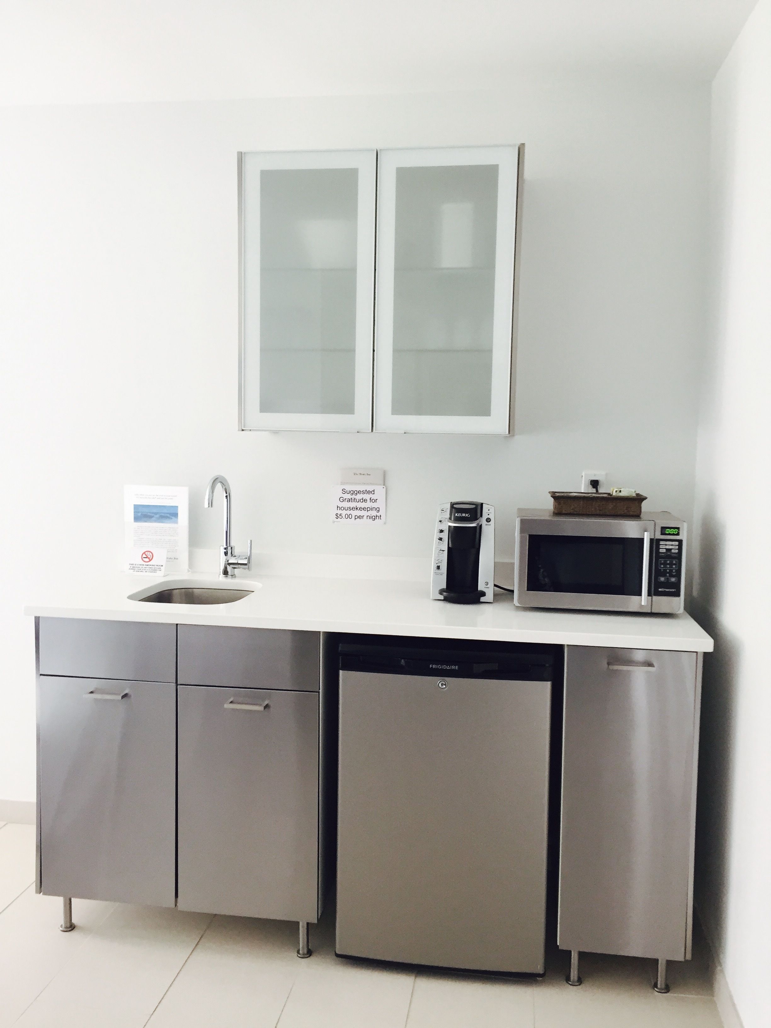 waterfront 2 bedroom suite queen beds room | private kitchenette | fridge, microwave, coffee/tea maker, cookware/dishes/utensils