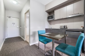 Microwave, stovetop, electric kettle, toaster