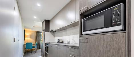 Microwave, stovetop, electric kettle, toaster