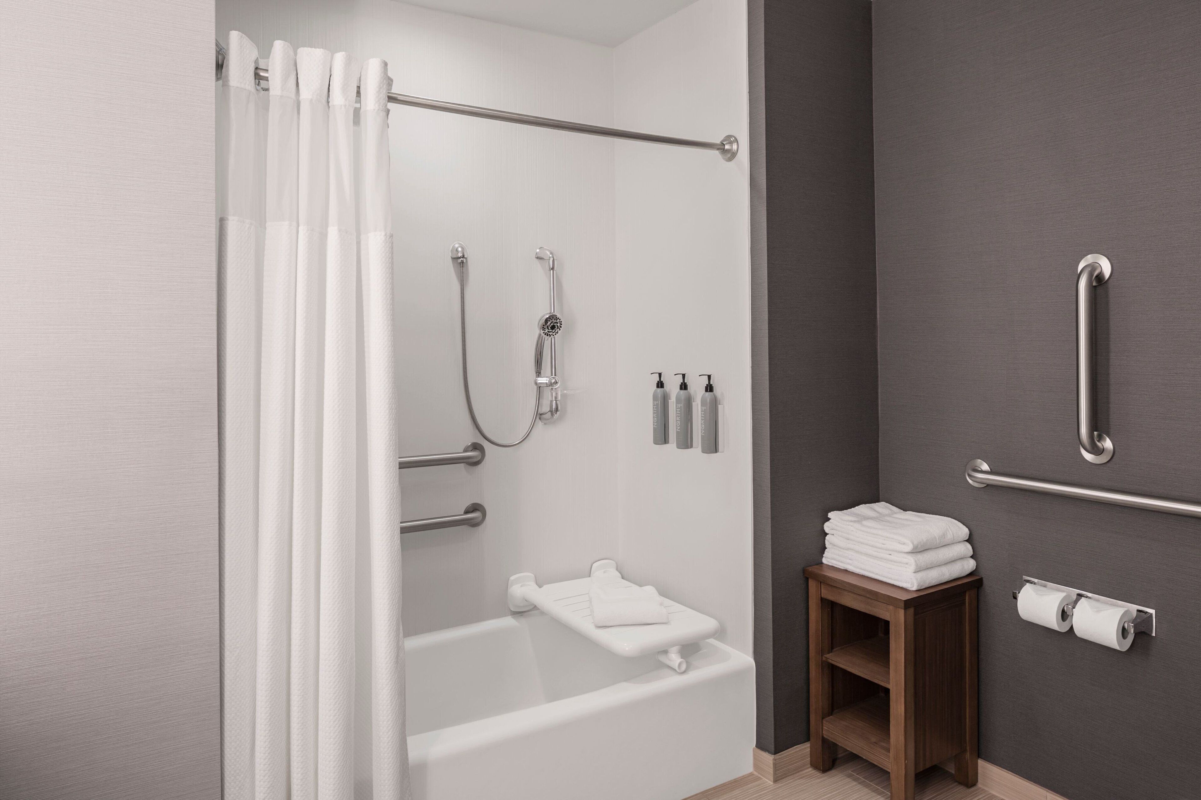 shower, free toiletries, hair dryer, towels