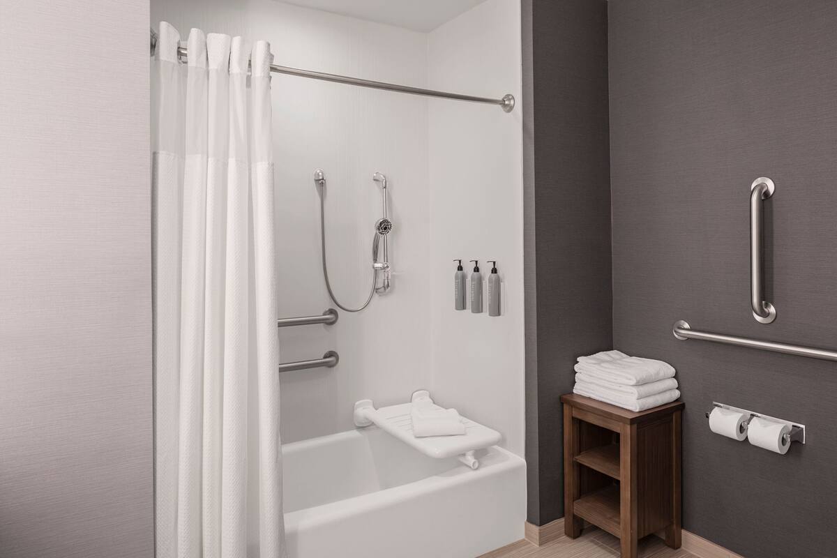 shower, free toiletries, hair dryer, towels