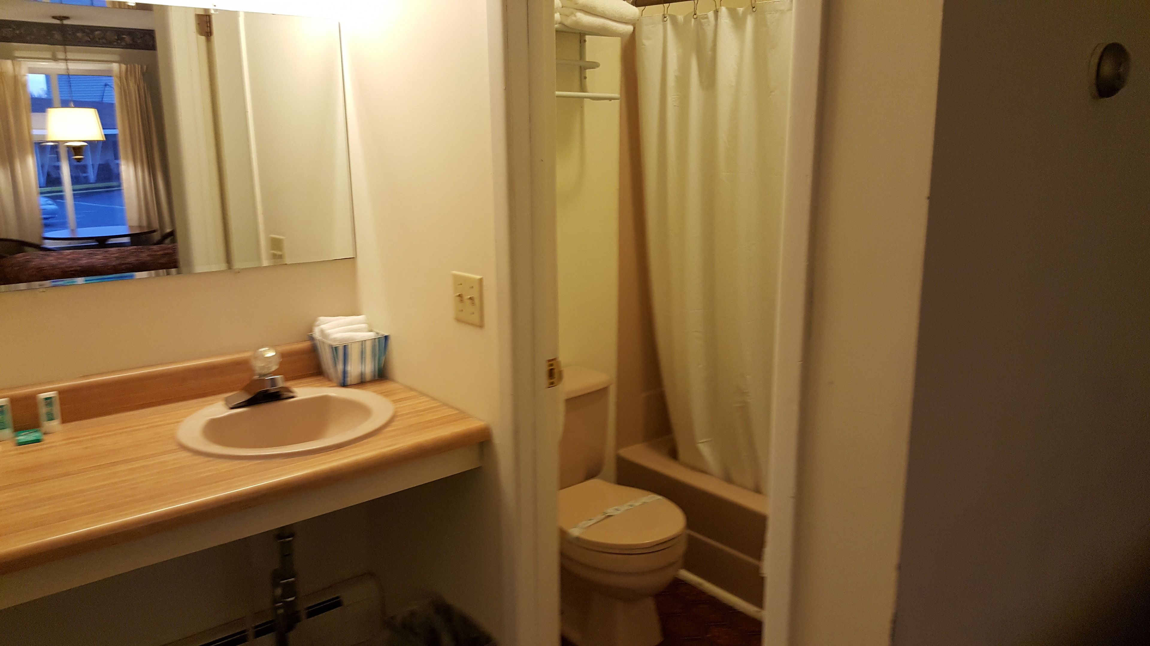 A bathroom with a sink, mirror, and toilet.