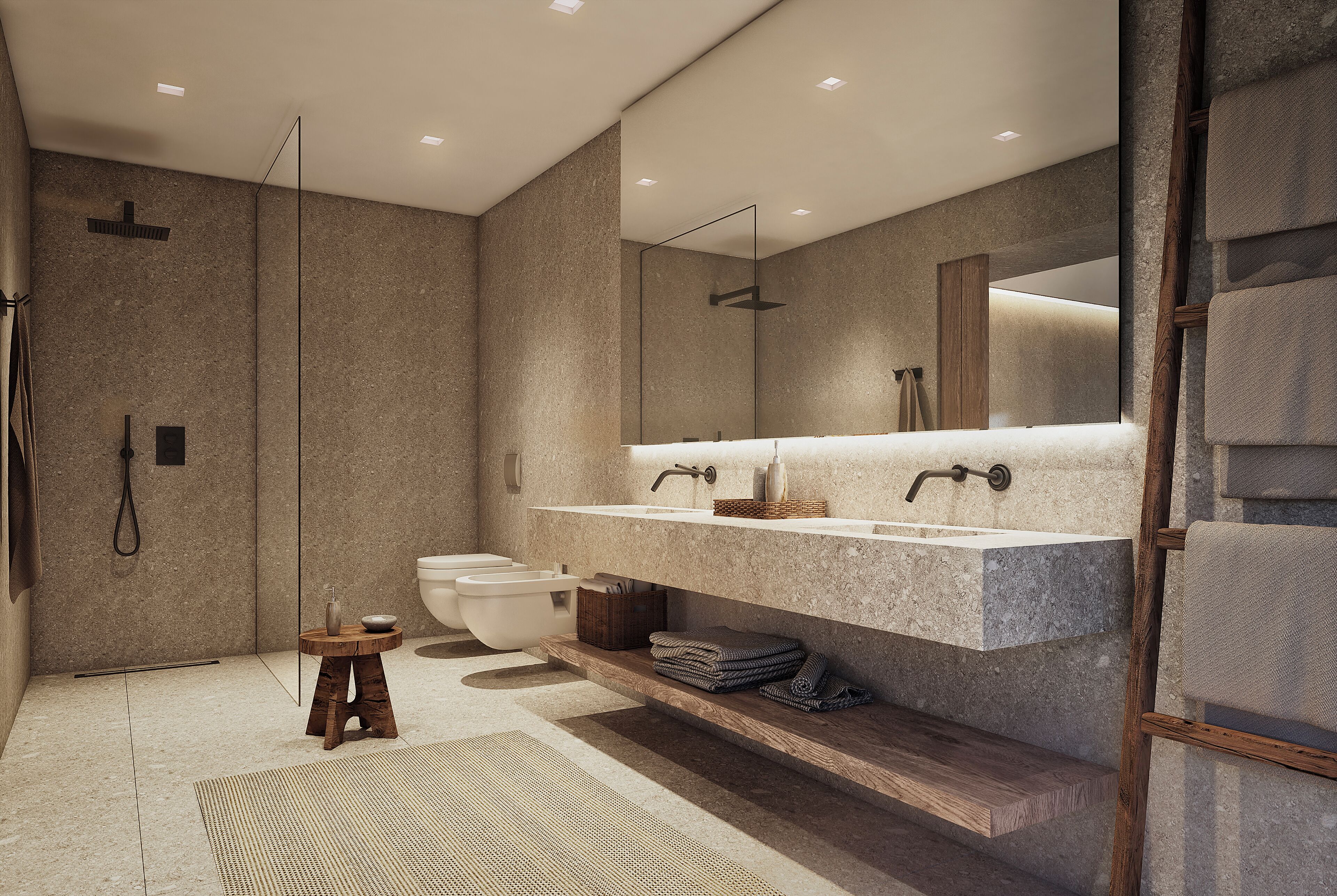 Banheira e chuveiro separados, produtos de toalete grátis