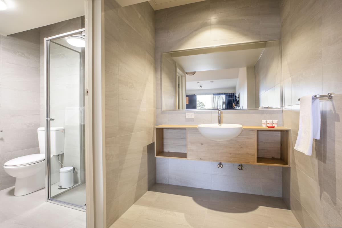 studio queen & single | bathroom | shower, rainfall showerhead, free toiletries, hair dryer