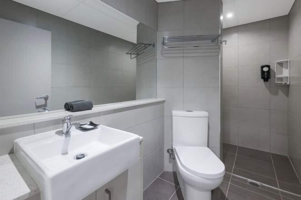 Shower, free toiletries, hair dryer, towels