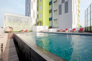 Outdoor pool, sun loungers