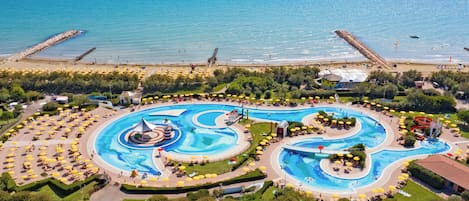 Seasonal outdoor pool, pool umbrellas, pool loungers