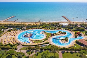 Seasonal outdoor pool, pool umbrellas, pool loungers