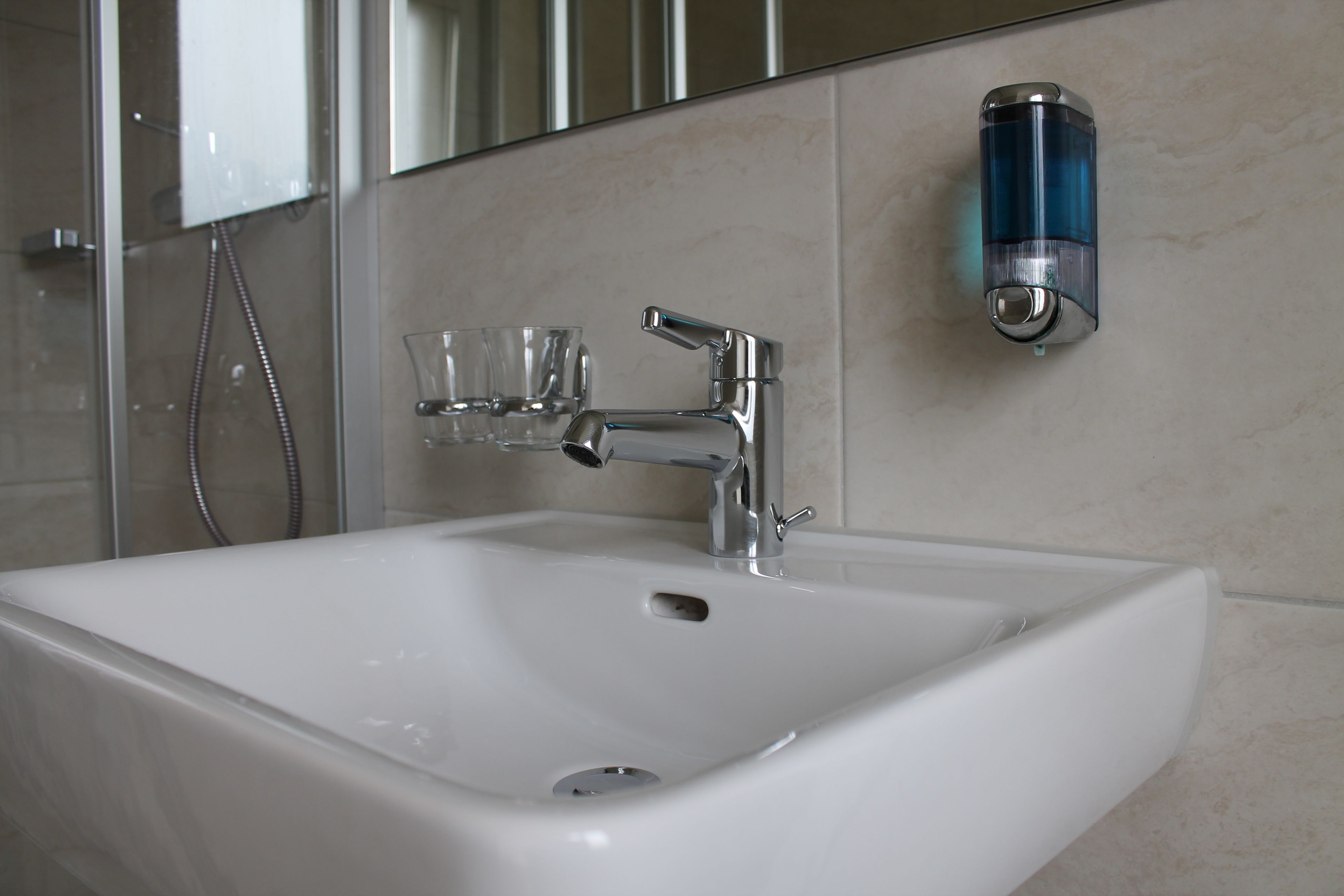 double room | bathroom | shower, hair dryer, towels