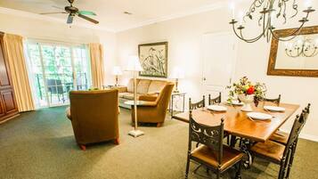 40-inch TV with cable channels, DVD player