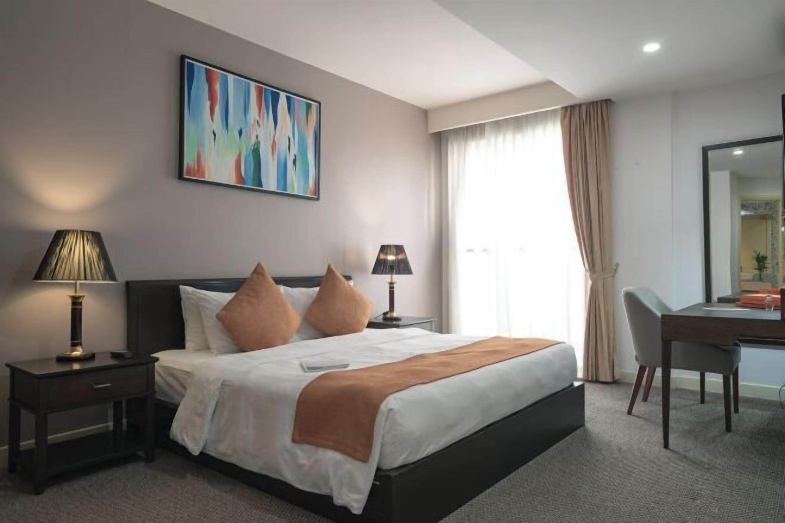 In-room safe, desk, laptop workspace, blackout curtains