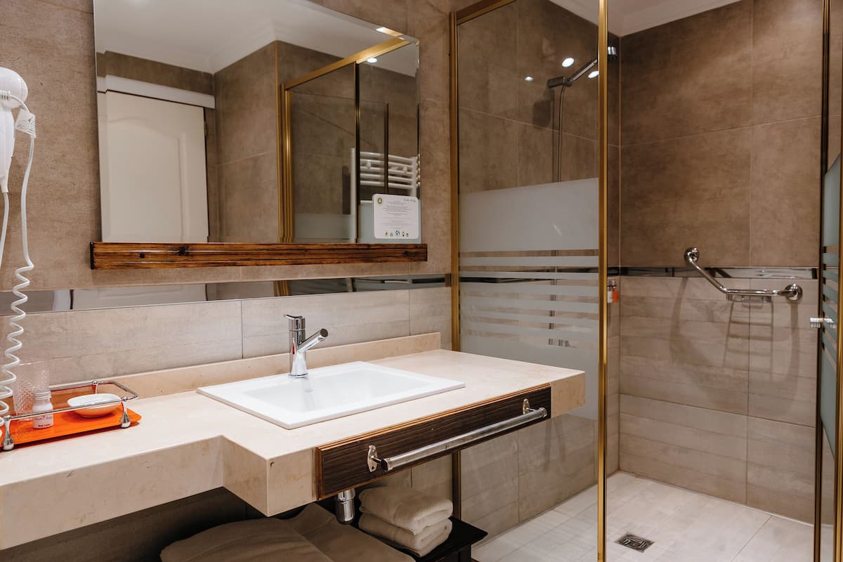 free toiletries, hair dryer, bathrobes, bidet