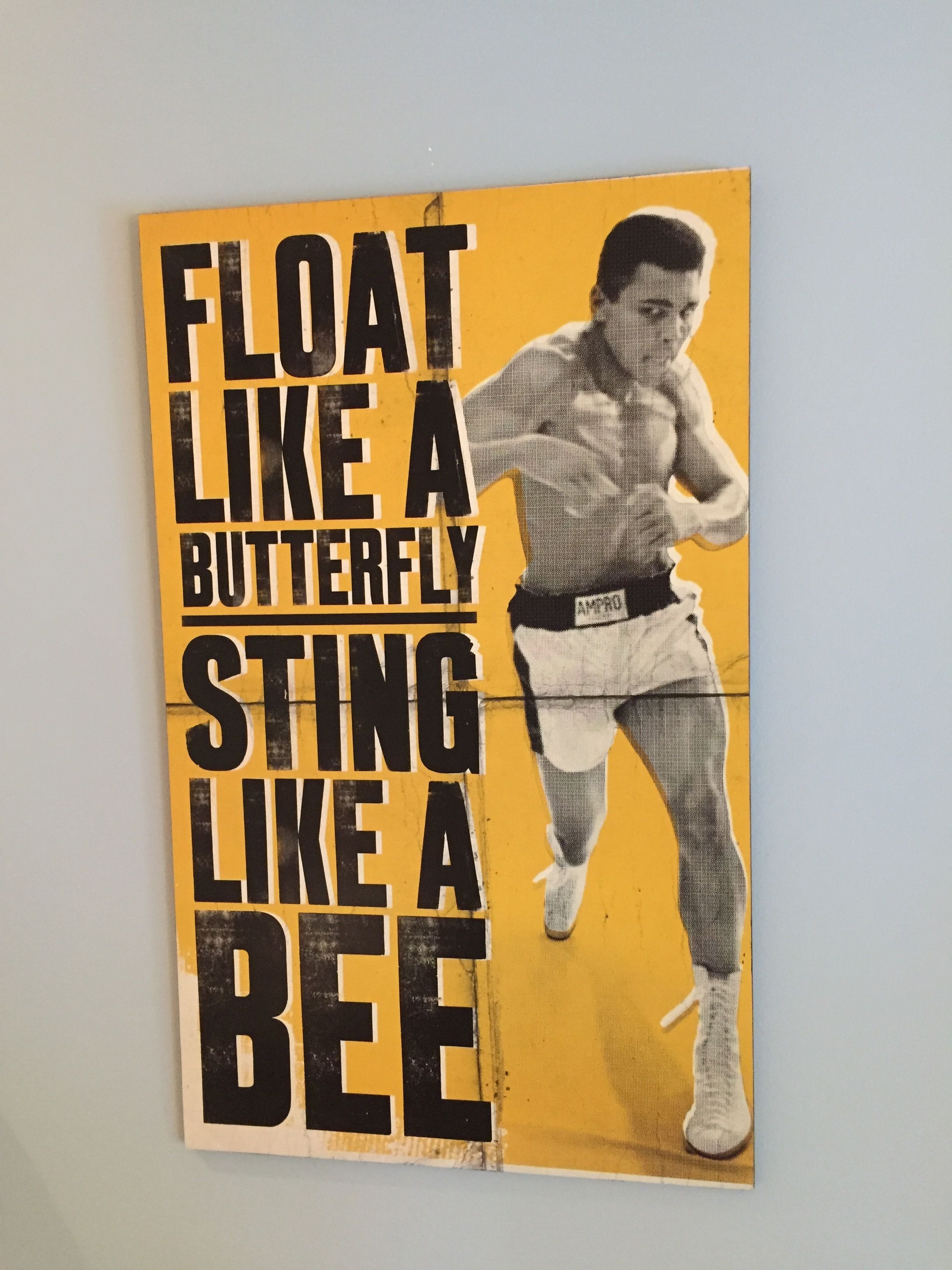 A poster with a boxer and the text "FLOAT LIKE A BUTTERFLY STING LIKE A BEE".