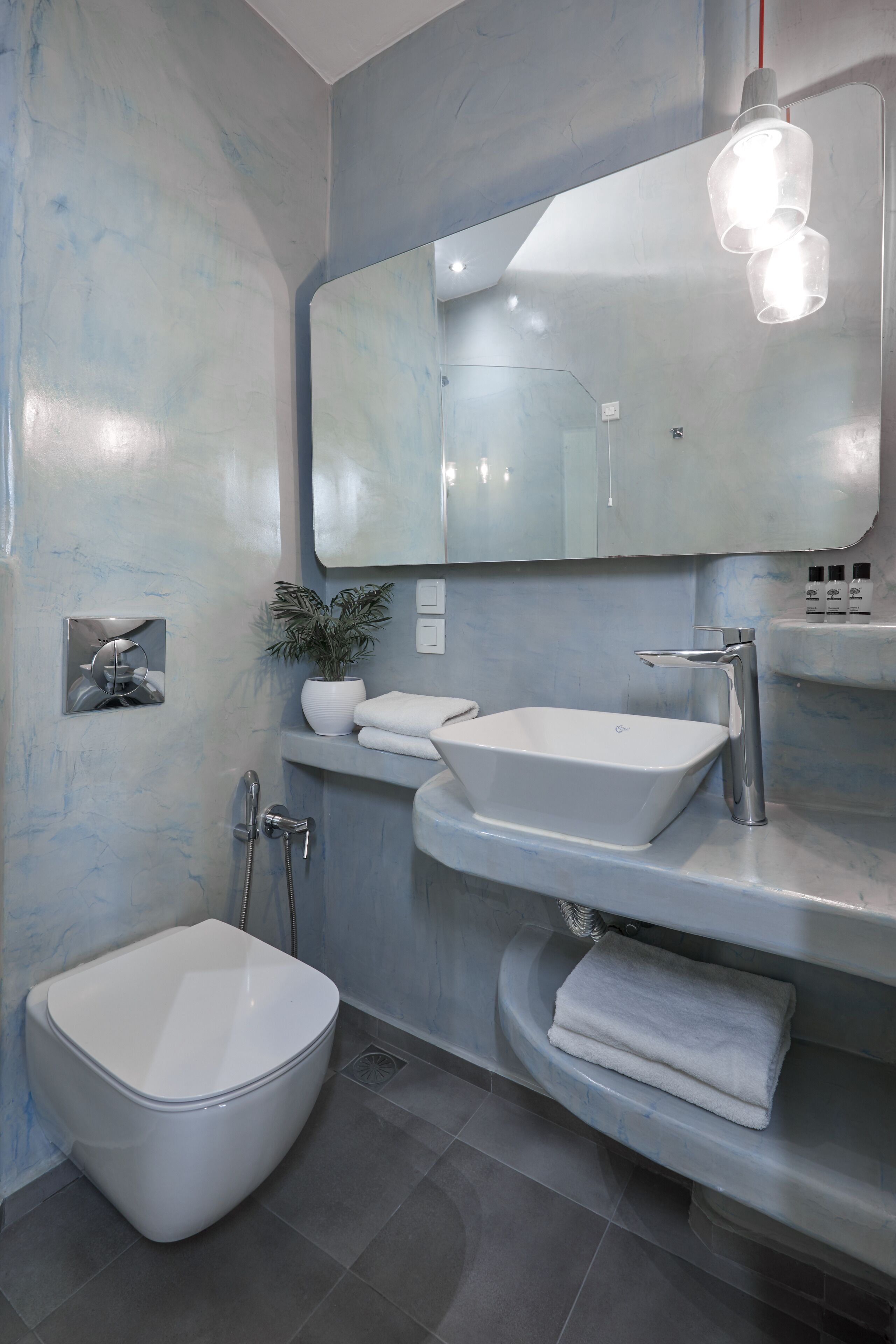 shower, hair dryer, bathrobes, slippers