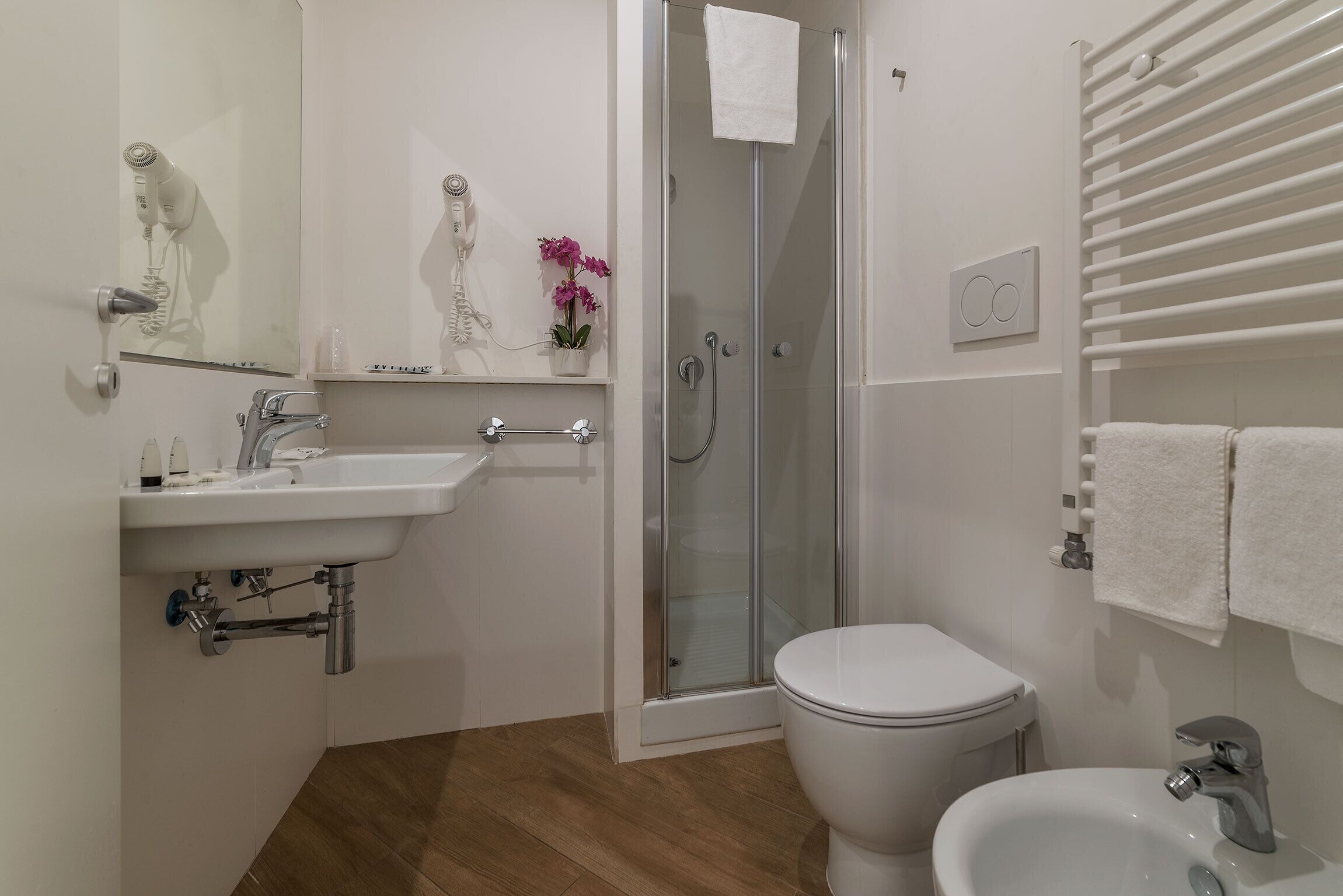 shower, free toiletries, hair dryer, bidet