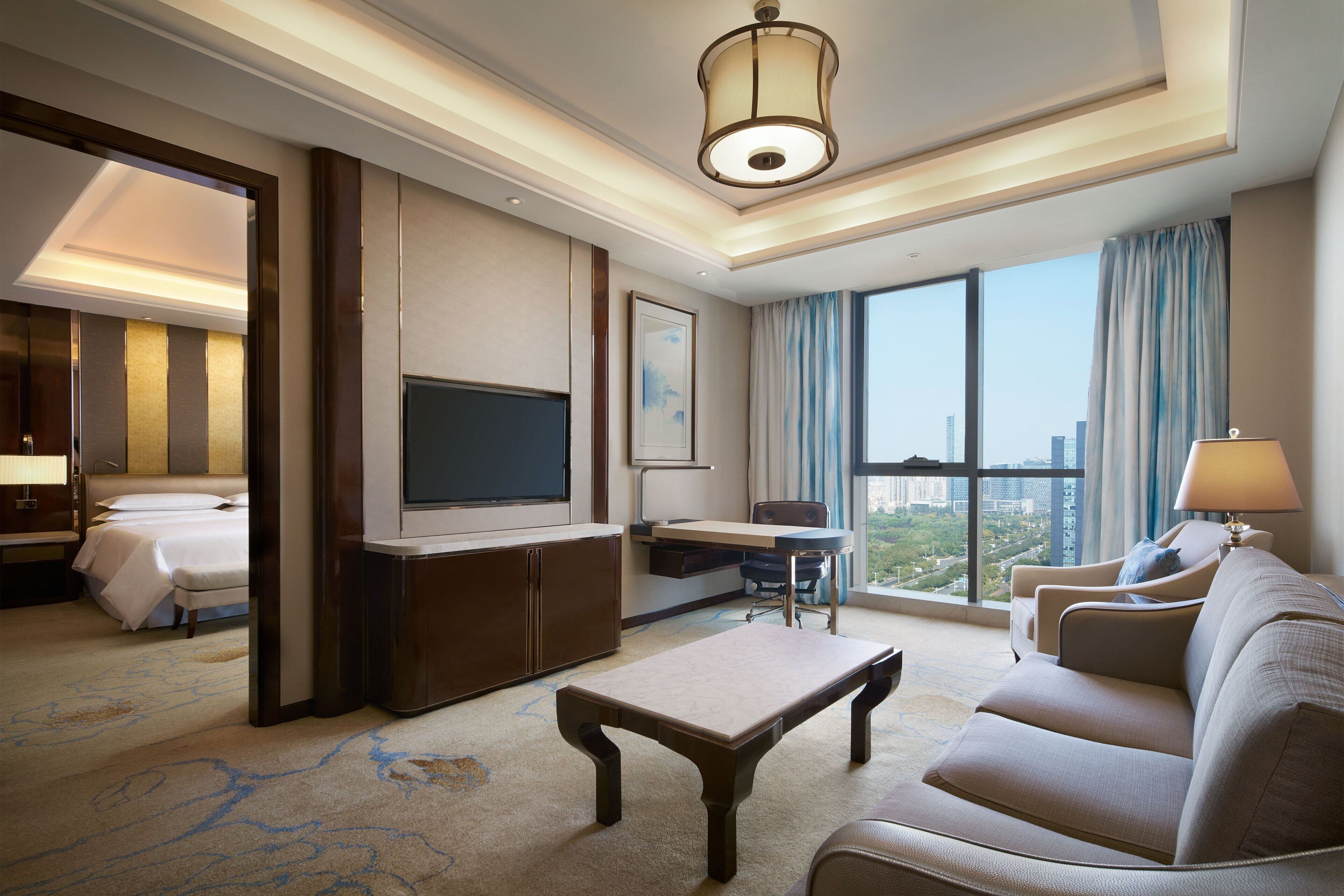 executive suite, 1 bedroom, city view | living room | tv, ipod dock