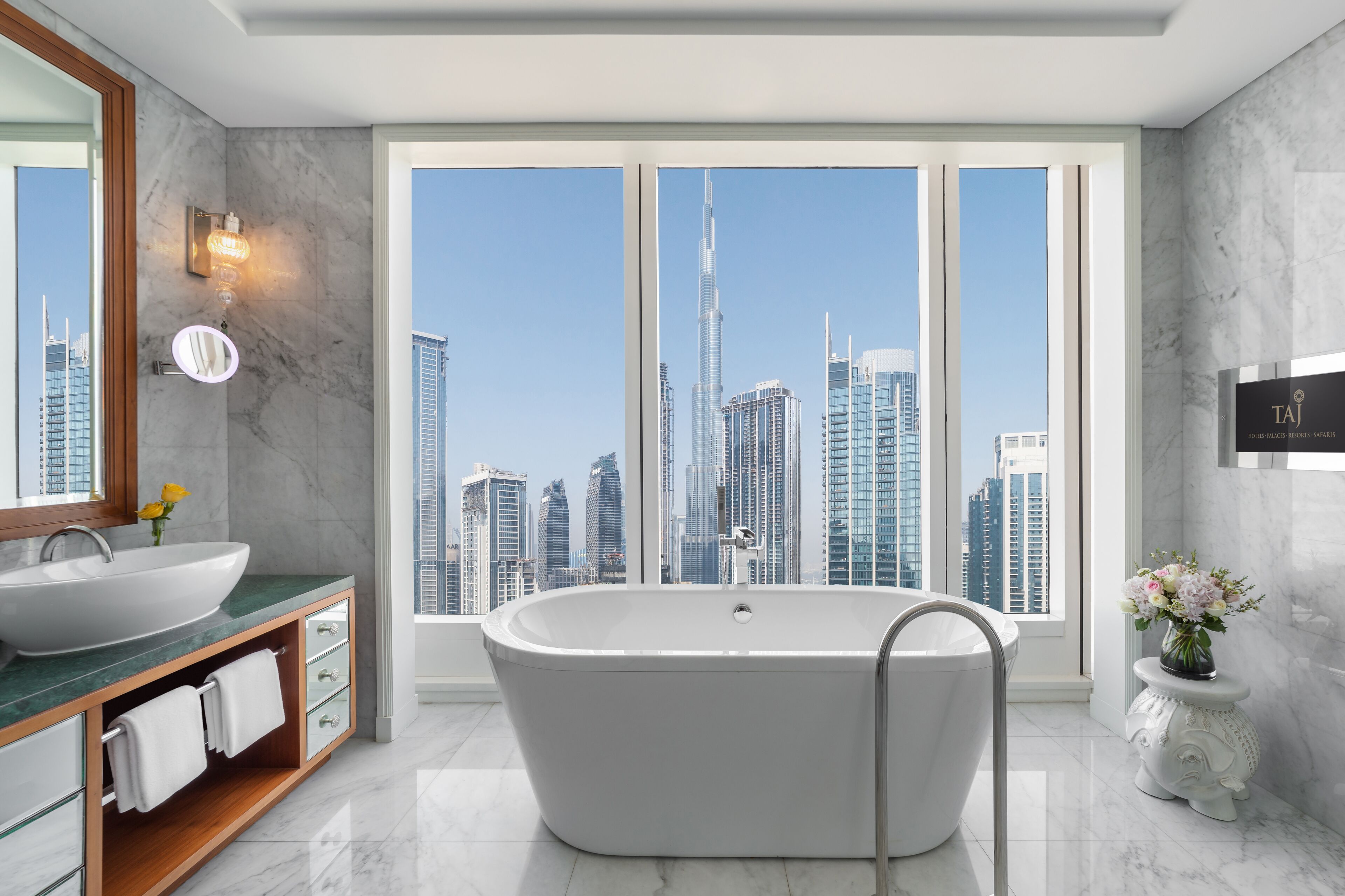 grand suite, 1 king bed (grand, burj view) | bathroom | separate bathtub and shower, deep-soaking bathtub, designer toiletries
