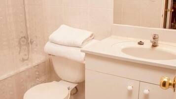 Appartement, 1 chambre | Salle de bain | Ensemble douche/baignoire, sèche-cheveux, serviettes fournies